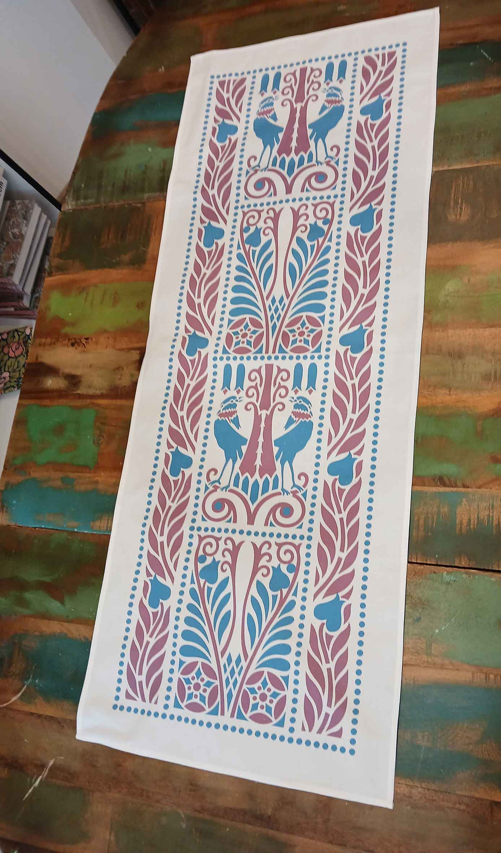 Table runner, ravens, blue-violet, 40cm wide, various lengths, cotton fabric, Art Nouveau, country style, bird, birds