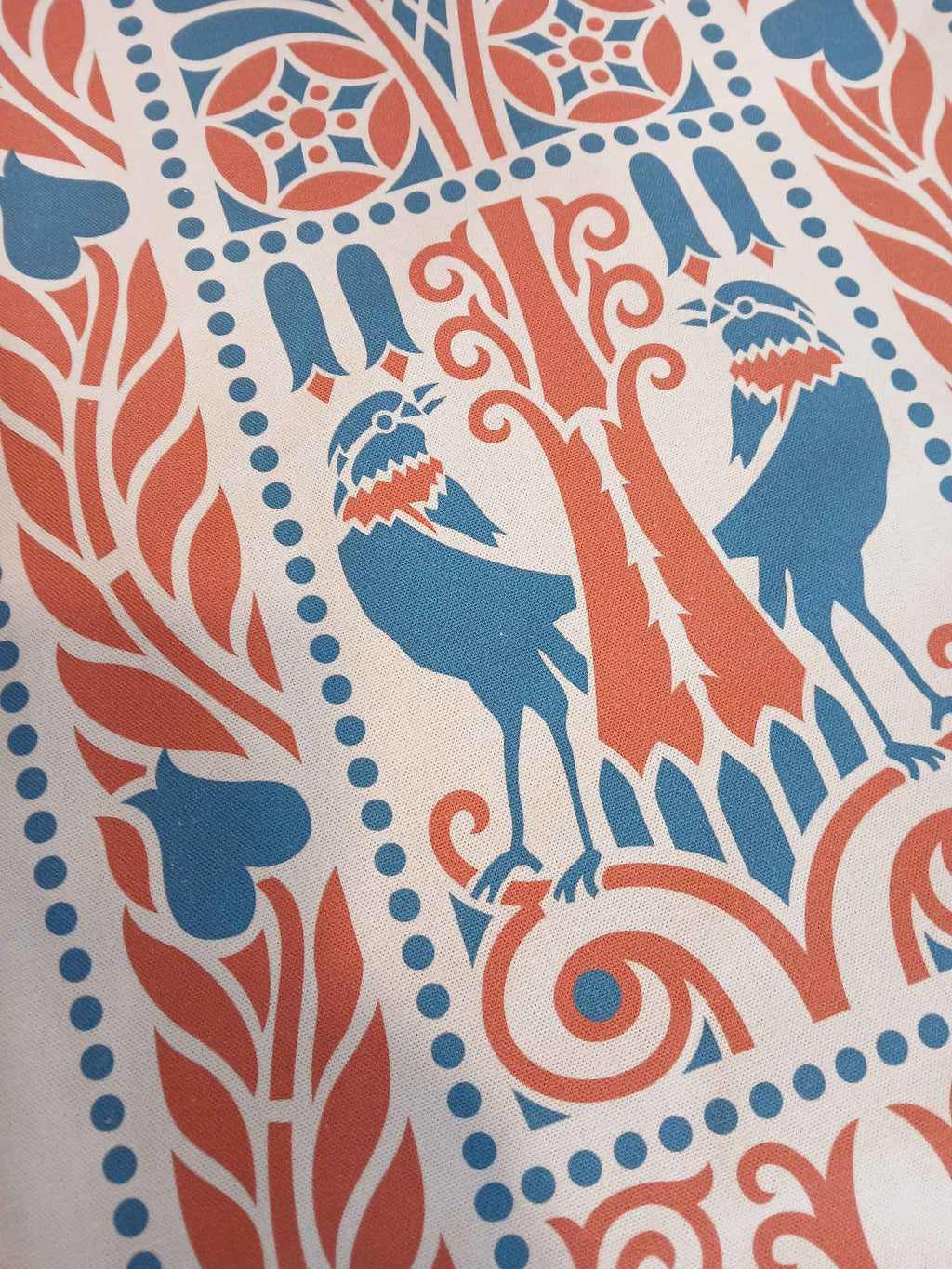 Table runner, ravens, blue-red, 40cm wide, various lengths, birds, bird motif, country style, Art Nouveau, cotton fabric