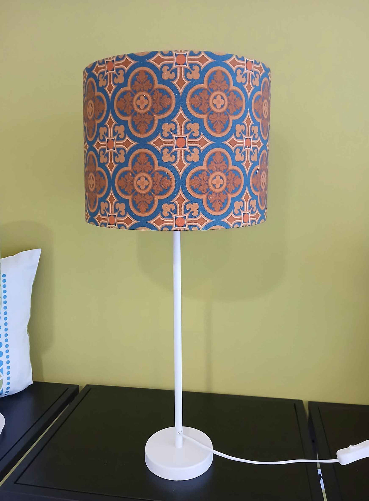 Lampenschirm, Muster "Herrenhaus.  30/40cm x 23cm, Navy/Brauntöne, Innenseite in mattem Goldton