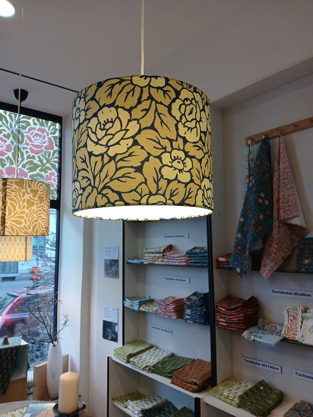 Lampshade, rose pattern, 15/30cm x 23cm, navy/green tones, three sizes