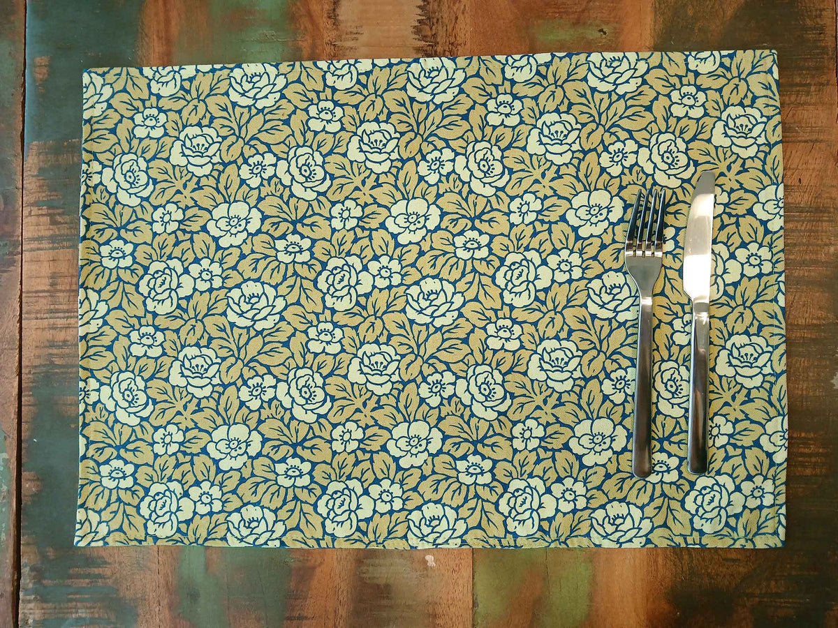 Platzset / Tischset,  Rosenmuster, 50x35cm, zum Wenden, Baumwollstoff. grün/hellgrün