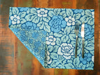 Platzset / Tischset,  Rosenmuster, 50x35cm, zum Wenden, Baumwollstoff. blau/türkis