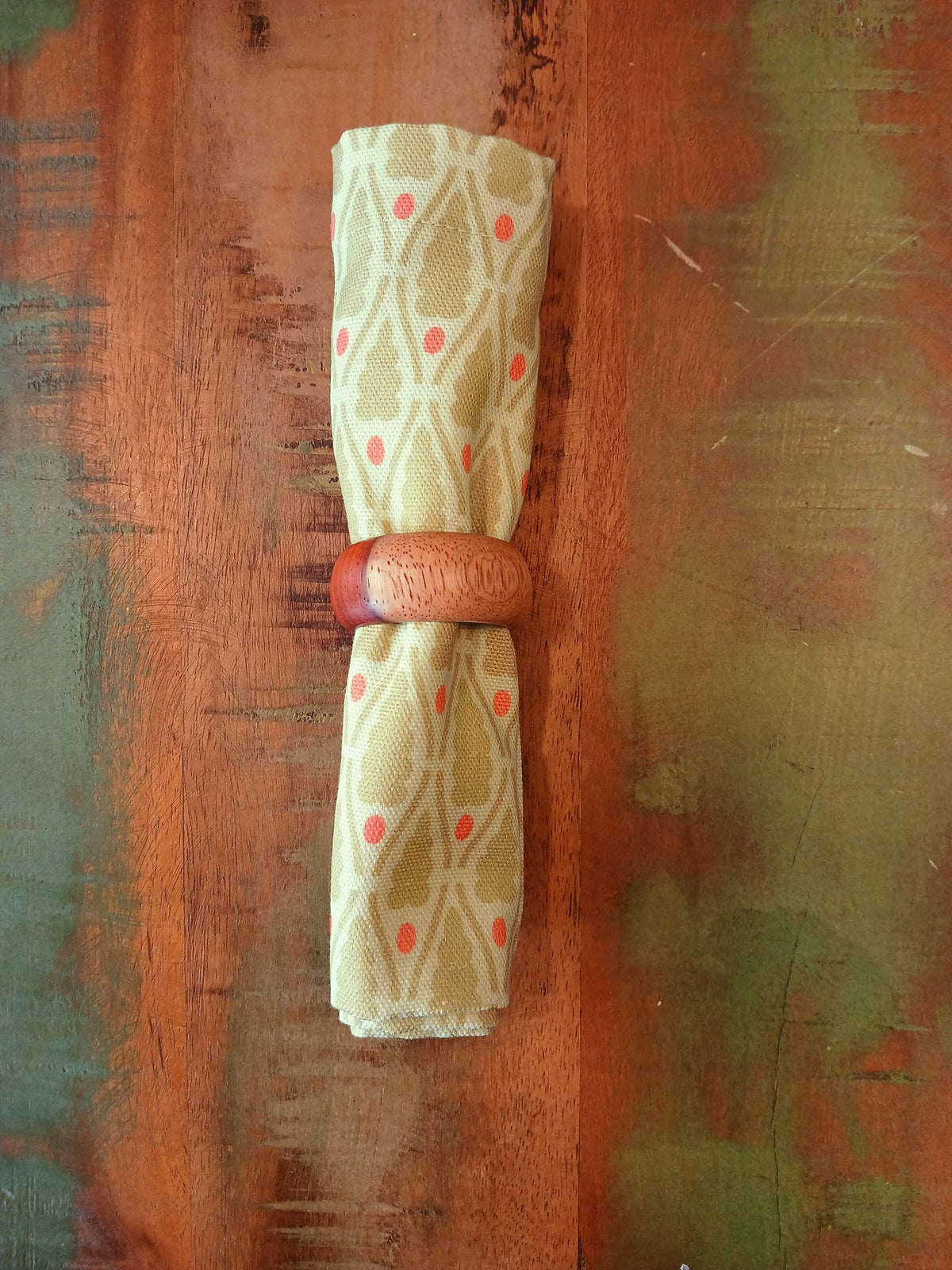 Cloth napkin, 40 x 40 cm, 100% cotton, light green with little green trees and light red dots, small tablecloth, Christmas