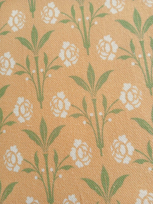 Halbpanama, Meterware, Baumwollstoff, Motiv "Erker", Gelb mit hellgrün/vanillegelb, Gründerzeitliches/viktorianisches Muster, Trachten, Dirndl, Tischdecke, Taschen