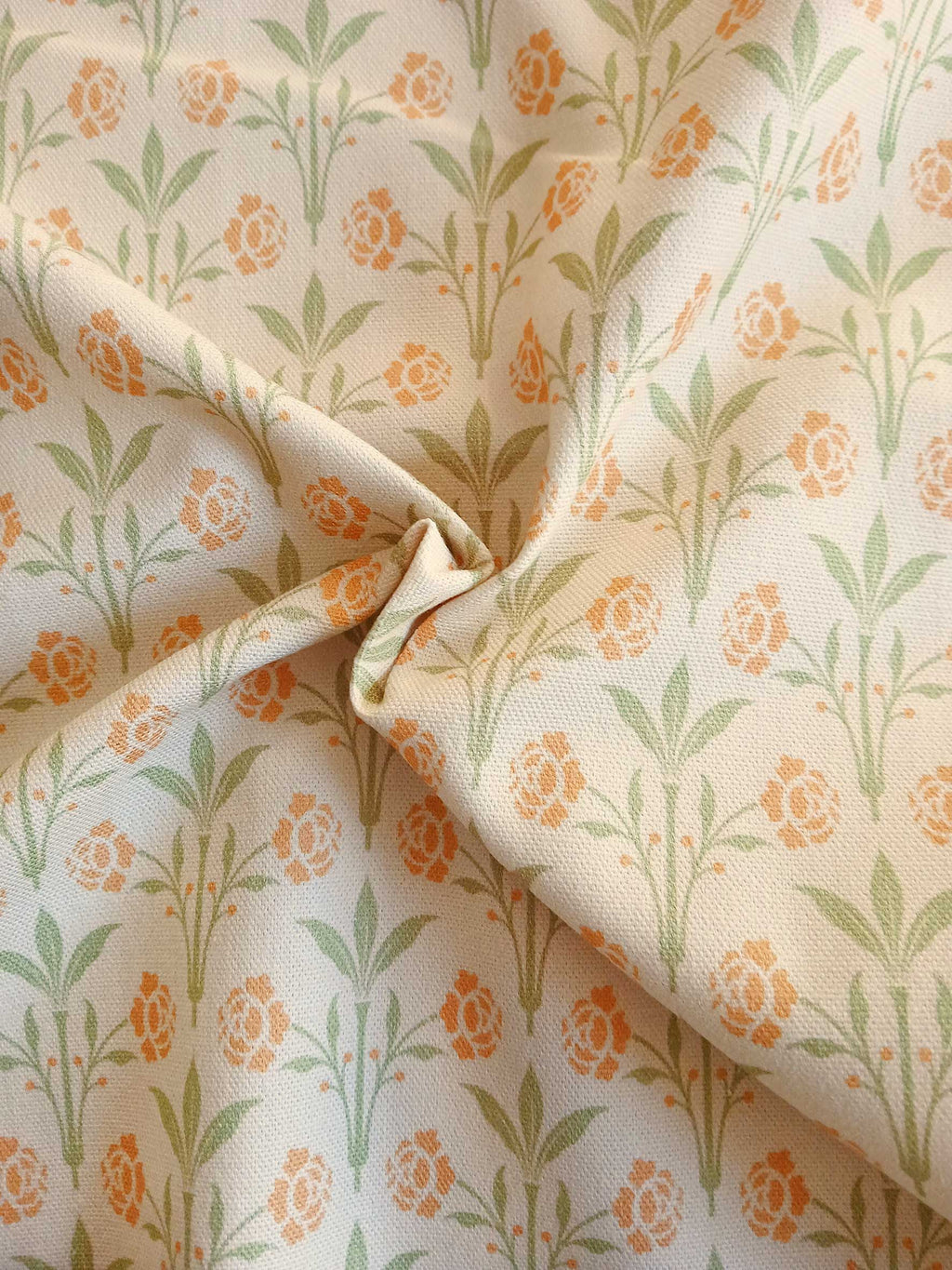 Halbpanama, Meterware, Baumwollstoff, Motiv "Erker", vanillegelb mit hellgrün/gelb, Gründerzeitliches/viktorianisches Muster, Trachten, Dirndl, Kissen, Tischdecke, Taschen