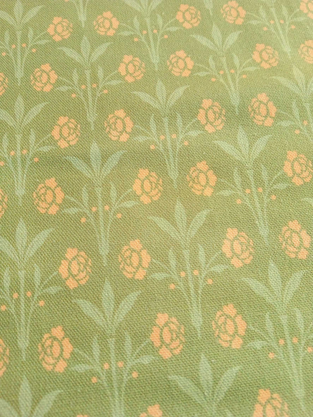 Halbpanama, Meterware, Baumwollstoff, Motiv "Erker", grün mit hellgrün/gelb, Gründerzeitliches/viktorianisches Muster, Trachten, Dirndl, Tischdecke, Kissen, Taschen
