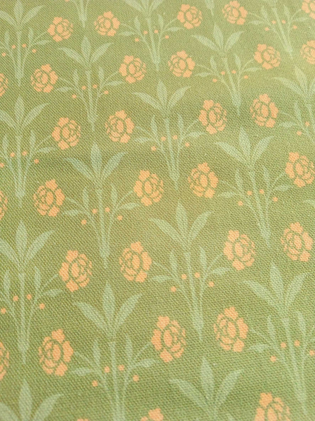 Halbpanama, Meterware, Baumwollstoff, Motiv "Erker", grün mit hellgrün/gelb, Gründerzeitliches/viktorianisches Muster, Trachten, Dirndl, Tischdecke, Kissen, Taschen
