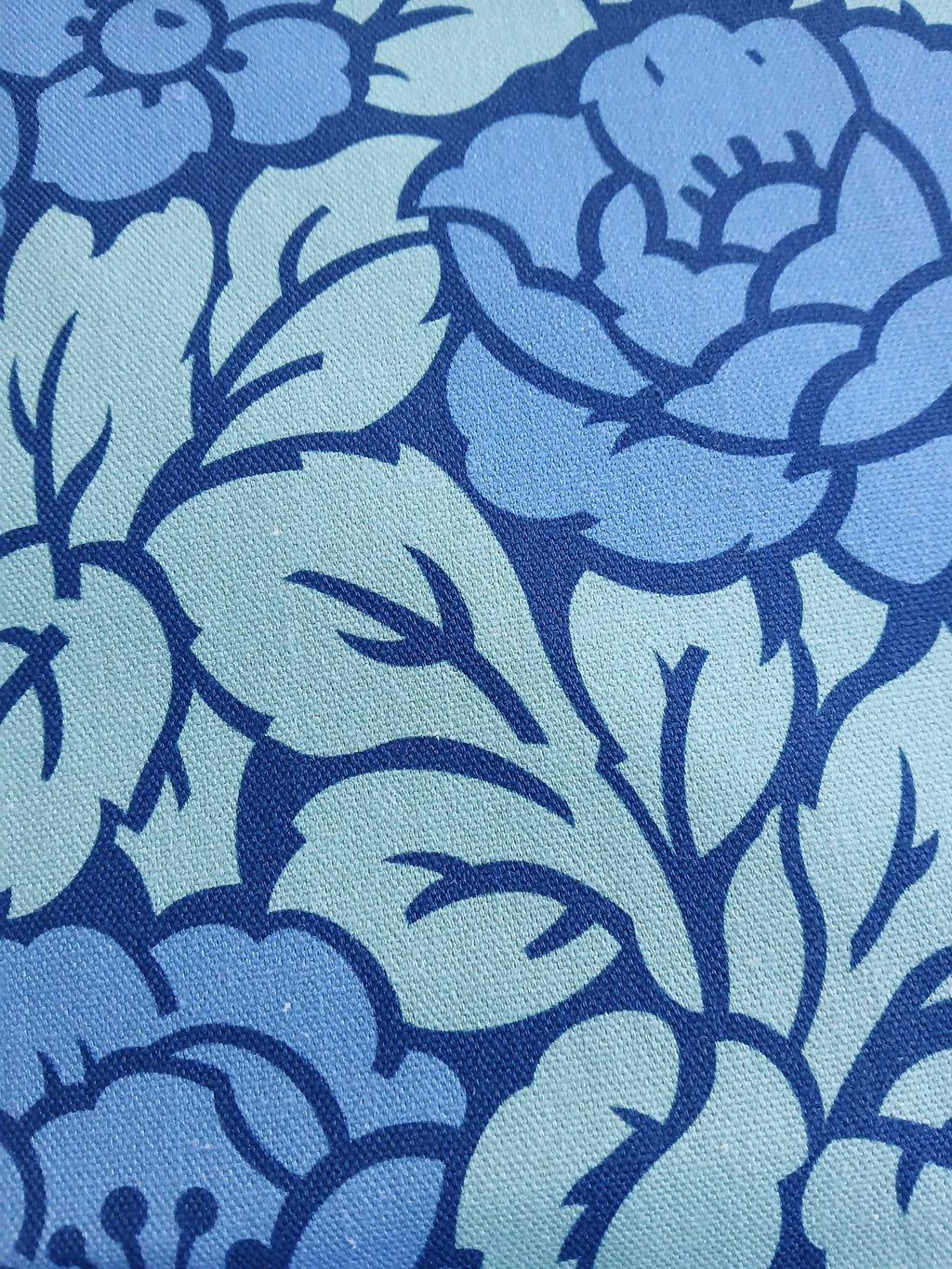 Half-panama fabric by the meter, cotton, rose pattern, Art Nouveau, two pattern sizes, blue/aqua/water blue