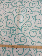 Half-panama fabric by the metre, “Thorn Hedge” design, white with turquoise vines and dark blue dots, 200 g/m², cotton fabric, tablecloths, bags, dirndls, traditional costumes, cushions, aqua