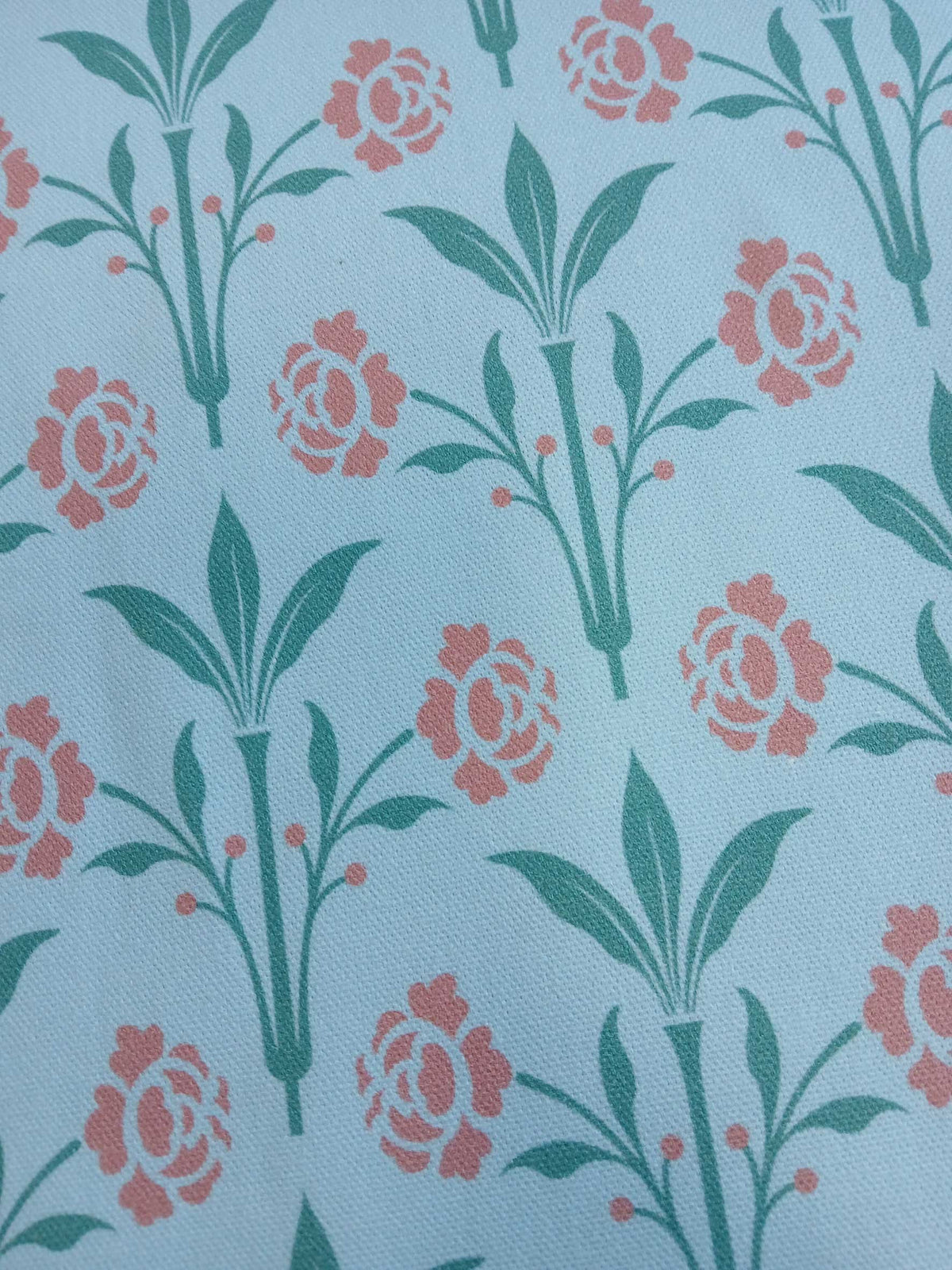 Halbpanama, Meterware, Baumwollstoff, Motiv "Erker", Farbstellung "Gartenteich" (hellblau), Gründerzeitliches/viktorianisches Muster, Trachten, Dirndl, Kissen, Taschen, Tischdecke