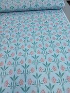 Half Panama, by the metre, cotton fabric, "Bay Window" motif, "Garden Pond" colourway (light blue), Wilhelminian/Victorian pattern, traditional costumes, dirndls, cushions, bags, tablecloth