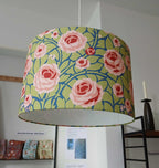 Lampshade with rose pattern on a dark blue background, 30/40cm diameter, cylindrical, pattern "Path to the Tower"