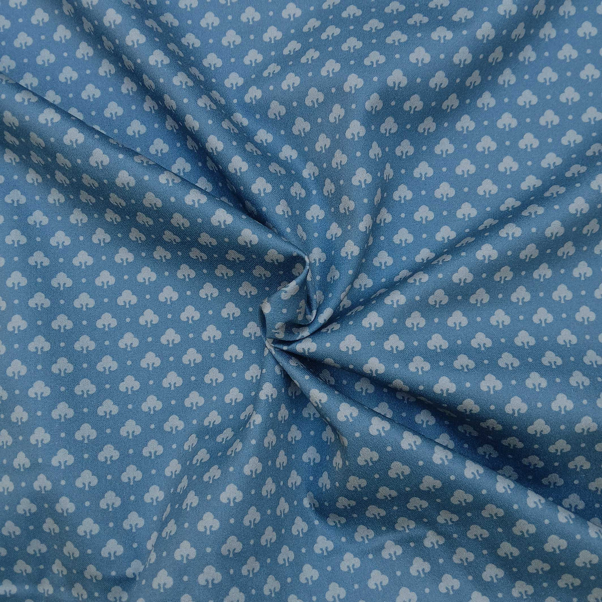 Mako-Satin, Meterware,  Muster "Klee", dunkelblau/grau, 160cm, Baumwoll-Satin, Bluse Hemd Bettwäsche, Baumwollsatin, glänzend, Streumuster, Lilie