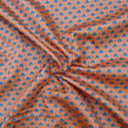 Mako sateen, sold by the meter, “Clover” pattern, terracotta/dark blue, 160 cm, cotton sateen, blouse, shirt, bedding, shiny, cotton sateen, scattered pattern, lily, brick red, navy