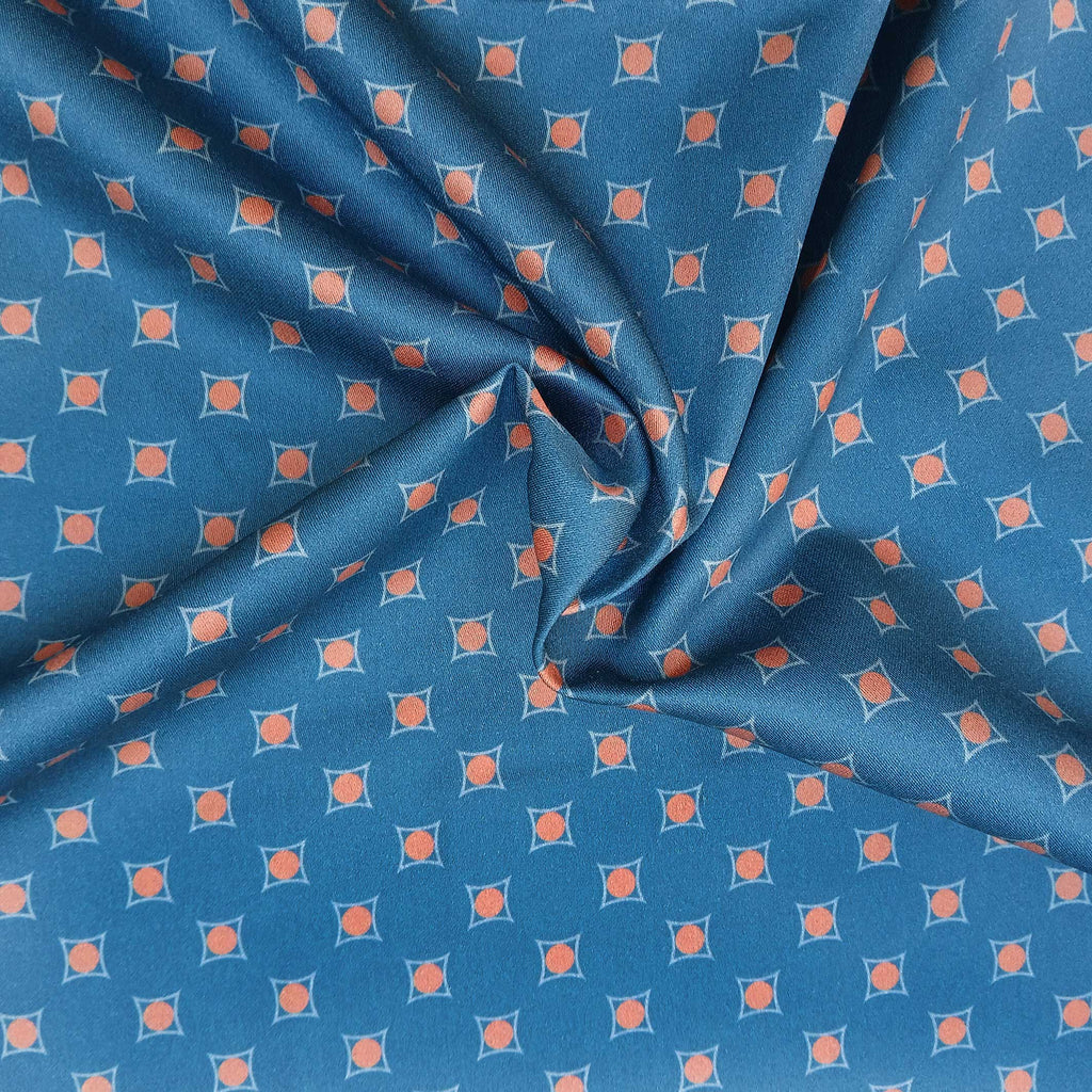 Mako sateen fabric by the metre, “Rhombus” pattern, dark blue/brick red/grey, 160 cm, cotton sateen, blouse/shirt/bedding, shiny cotton sateen