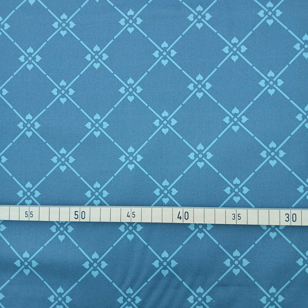 Mako-Satin, Meterware, Motiv Raute, blau-türkis, Blume, geometrisch, Kreuzblume, Baumwollsatin, Muster, elegante Kleider, Trachten, Dirndl, Bettwäsche