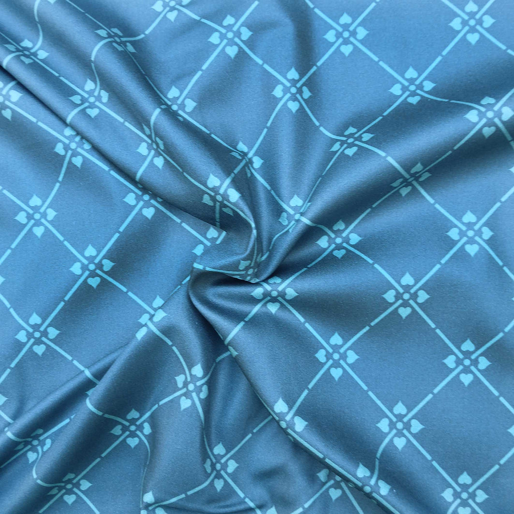 Mako-Satin, Meterware, Motiv Raute, blau-türkis, Blume, geometrisch, Kreuzblume, Baumwollsatin, Muster, elegante Kleider, Trachten, Dirndl, Bettwäsche