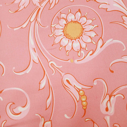 Altrosa Mako-Satin, Meterware, Baumwolle,  Muster "Feldblume" in der Farbstellung "Mädchentraum", Altrosa-Rosa-Ockergelb, Ranken, Sonnenblume, gelb rosa, Kleider, Bettwäsche