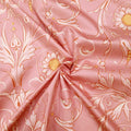Altrosa Mako-Satin, Meterware, Baumwolle,  Muster "Feldblume" in der Farbstellung "Mädchentraum", Altrosa-Rosa-Ockergelb, Ranken, Sonnenblume, gelb rosa, Kleider, Bettwäsche