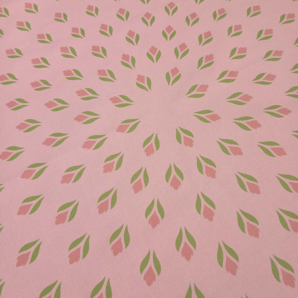 Quadratische Tischdecke,  Mitteldecke, 75x75cm, rosa/lachs/hellgrün Baumwollstoff, Krokus Tulpen