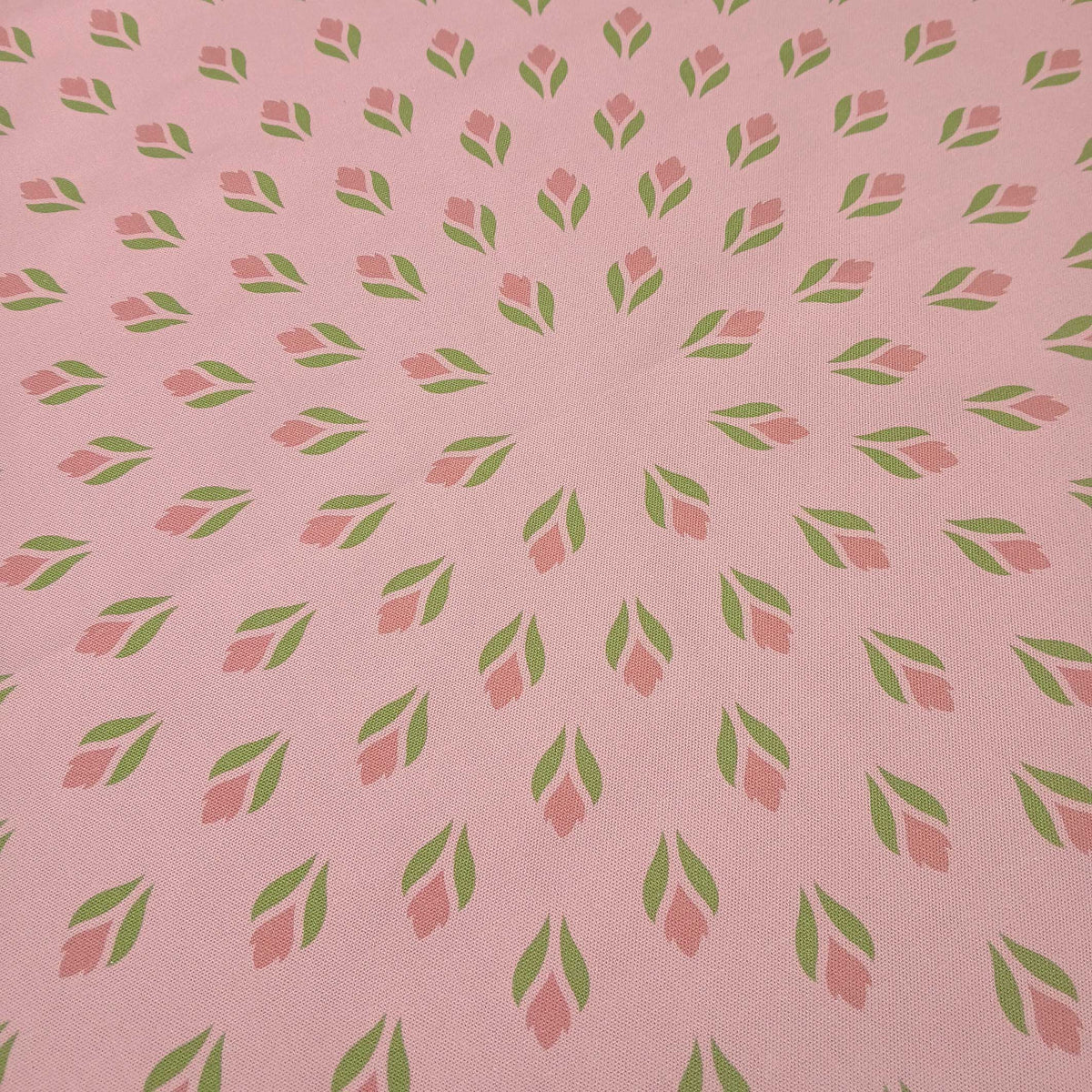 Quadratische Tischdecke,  Mitteldecke, 75x75cm, rosa/lachs/hellgrün Baumwollstoff, Krokus Tulpen