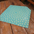 Square tablecloth, table topper, 75 x 75 cm, turquoise, pale blue, light green, cotton fabric, crocuses, tulips