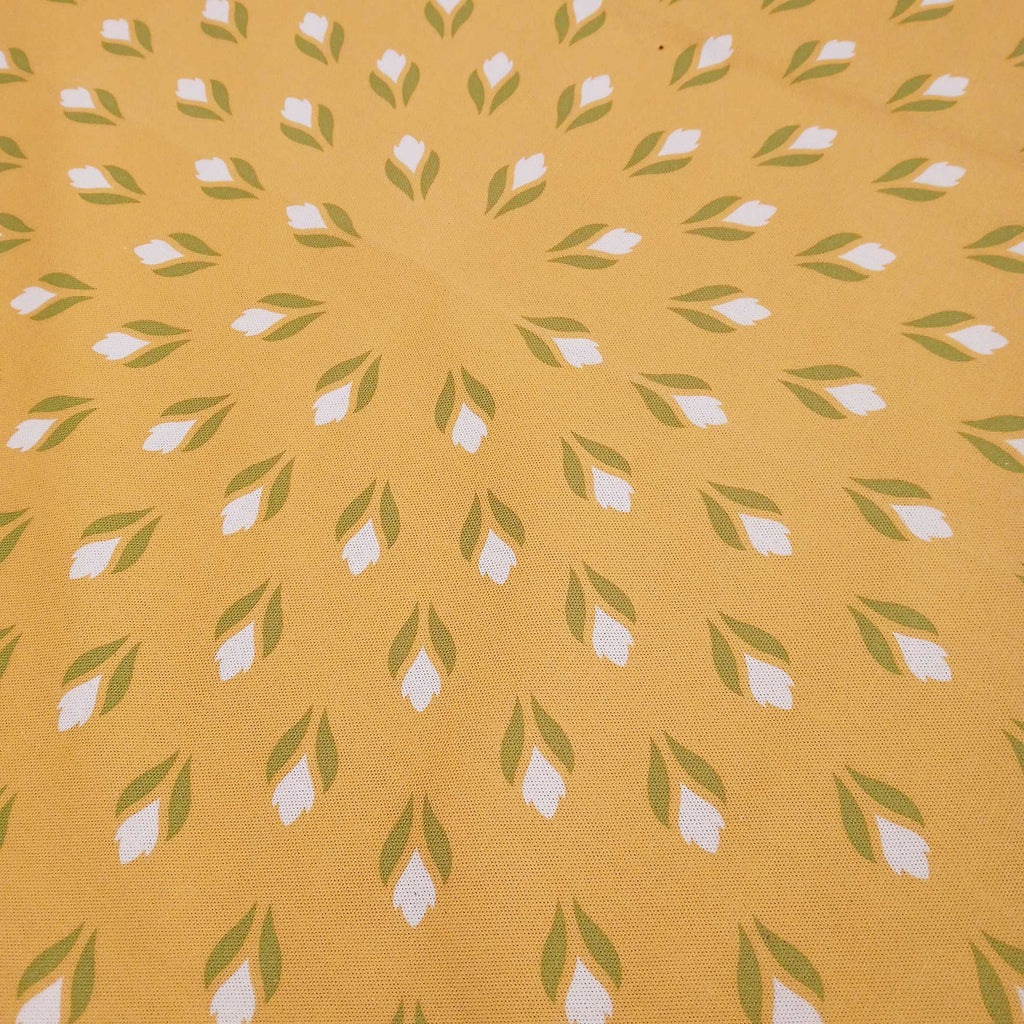 Quadratische Tischdecke,  Mitteldecke, 75x75cm, Gelb, weiß, hellgrün, Baumwollstoff, Krokus Tulpen