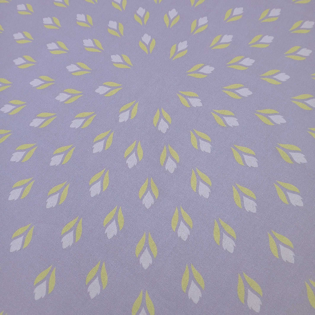 Square tablecloth, table topper, 75 x 75 cm, light blue, lavender, cotton fabric, crocus tulips, light green