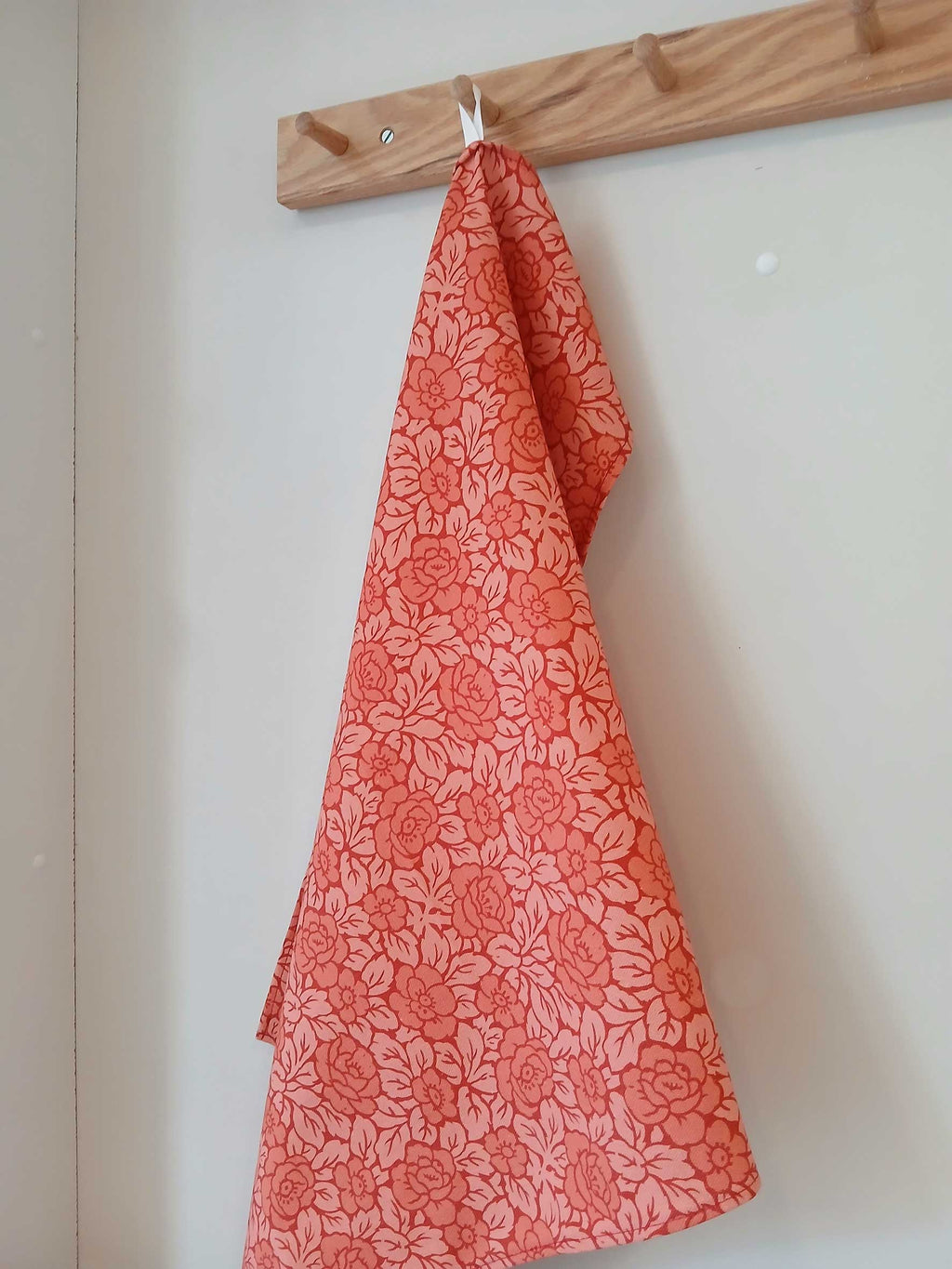 Dish towel, 50x70cm, cotton fabric, bird motif, green-salmon colored