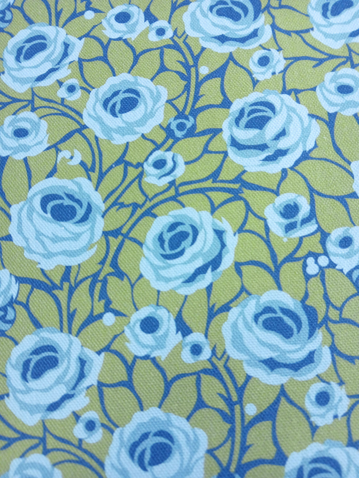 Halbpanama, Meterware, Baumwollstoff, Navy-grün-Blautöne, Rosen, Landhausstil, Muster "Weg zum Turm", kleine Mustergröße, für Trachten, Dirndl, Kissen, Taschenprojekte