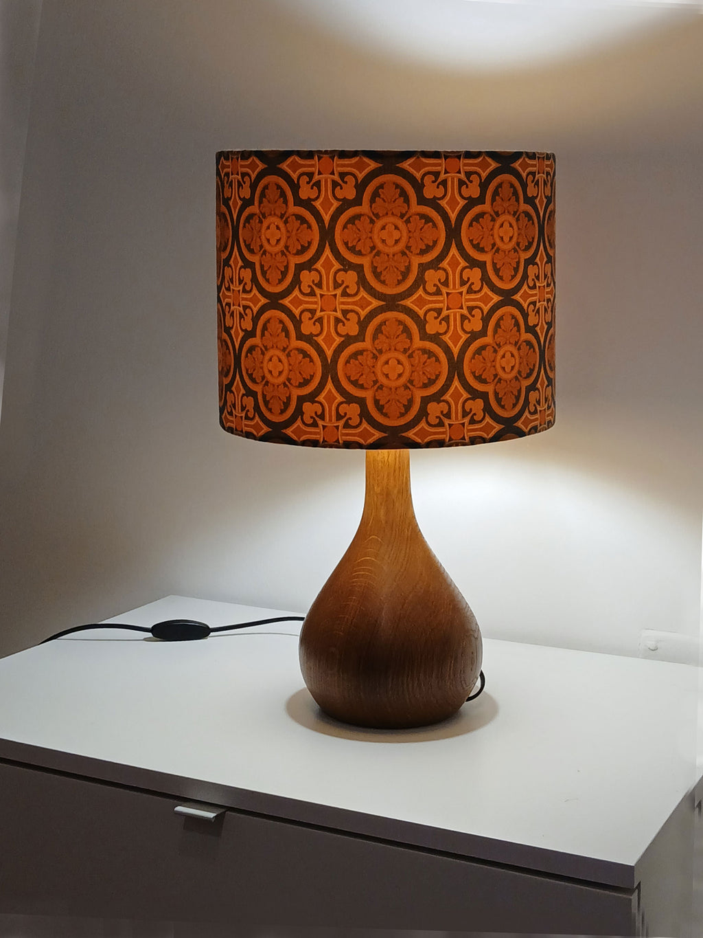 Lampenschirm, Muster "Herrenhaus.  30/40cm x 23cm, Navy/Brauntöne, Innenseite in mattem Goldton