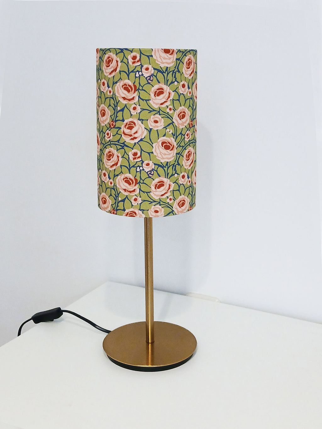 Lampenschirm, Rosen, navy-Rottöne-grün, 15cm  Durchmesser, zylindrisch, Muster "Weg zum Turm", 23cm hoch, Tischlampe