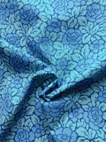 Popeline, Meterware, Baumwollstoff, GOTS, bio, Rosenmuster, aqua-blau, Grundton Navy, Futterstoff, Webware, Blusenstoff, Hemdenstoff, Trachten, Dirndl, Patchwork