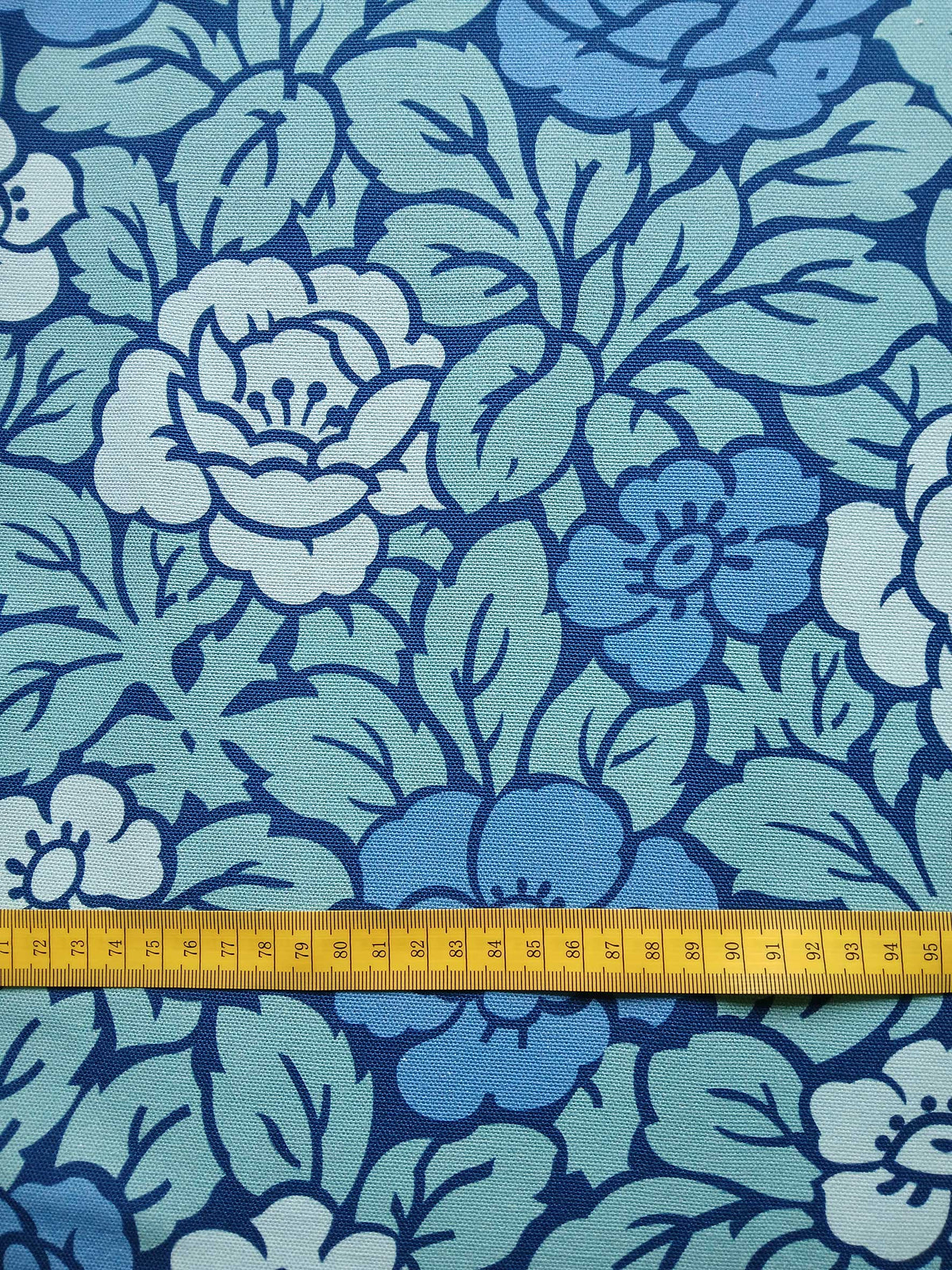 Halbpanama, Meterware, Baumwollstoff, Rosenmuster, Jugendstil, navy/blau/aqua/wasserblau, zweifarbige Blüten, Kissen, Tischdecken, Taschen, Hosen