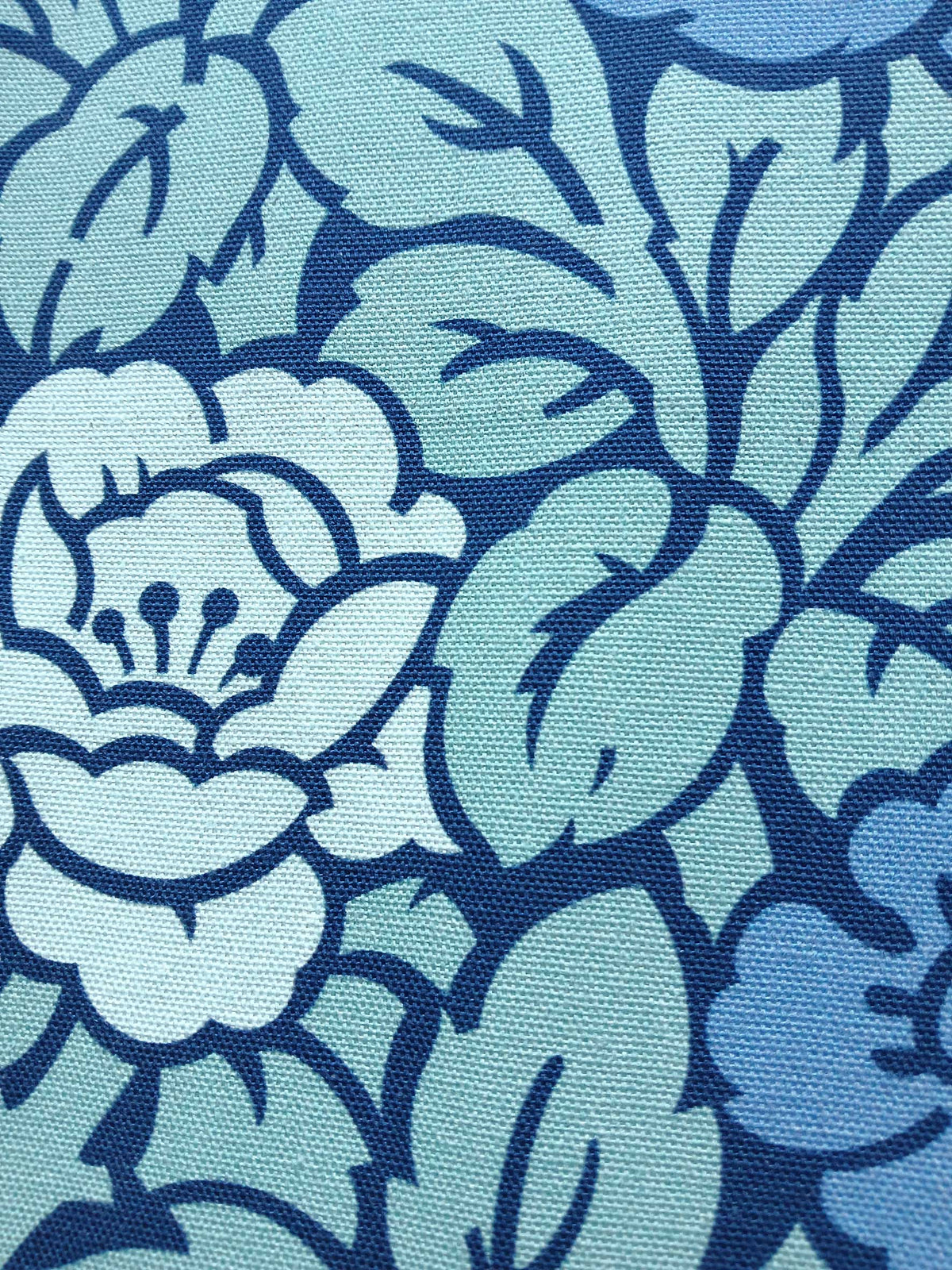 Halbpanama, Meterware, Baumwollstoff, Rosenmuster, Jugendstil, navy/blau/aqua/wasserblau, zweifarbige Blüten, Kissen, Tischdecken, Taschen, Hosen