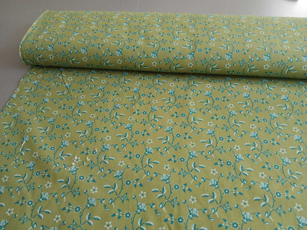 Half Panama, by the metre, cotton fabric, pistachio green with turquoise and light turquoise, Dancing Thistles, Art Deco