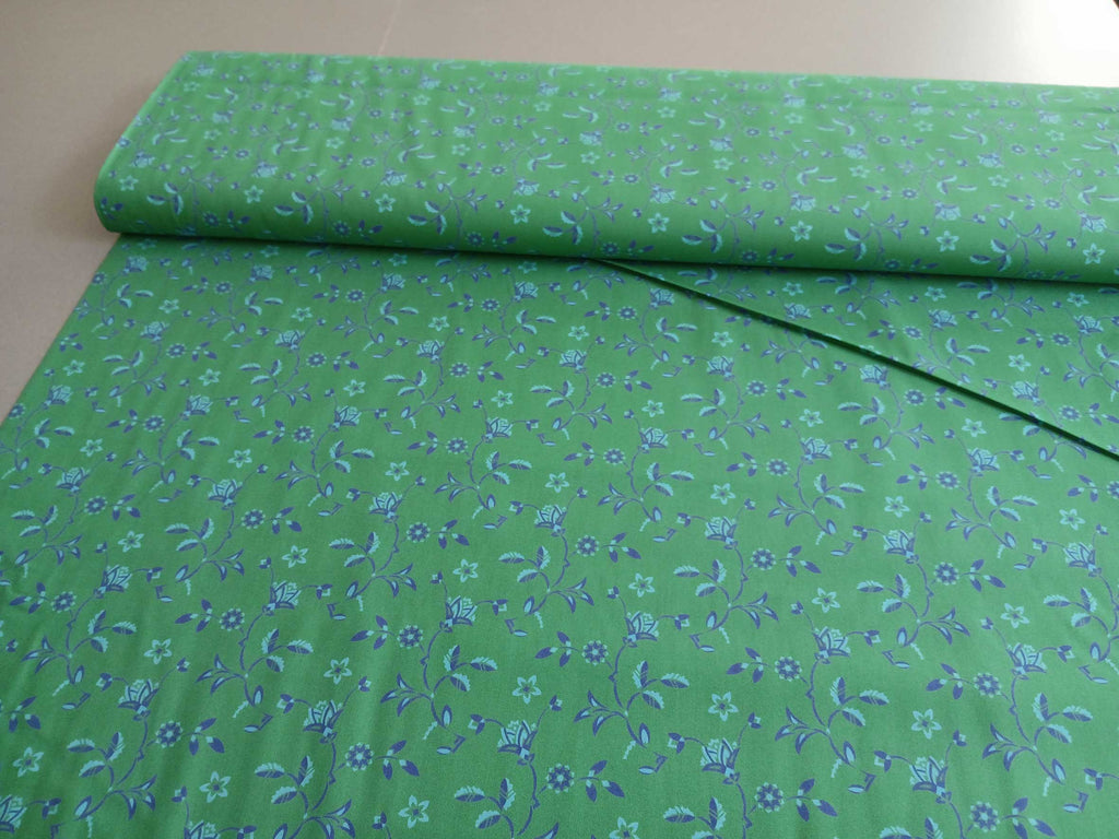Poplin, cotton fabric, sold by the metre, thistles, green/dark blue/light turquoise, GOTS-certified organic, woven fabric, blouse fabric, shirt fabric, traditional clothing, patchwork, dirndl dresses