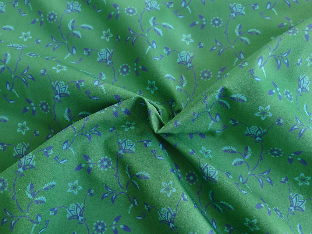 Poplin, cotton fabric, sold by the metre, thistles, green/dark blue/light turquoise, GOTS-certified organic, woven fabric, blouse fabric, shirt fabric, traditional clothing, patchwork, dirndl dresses