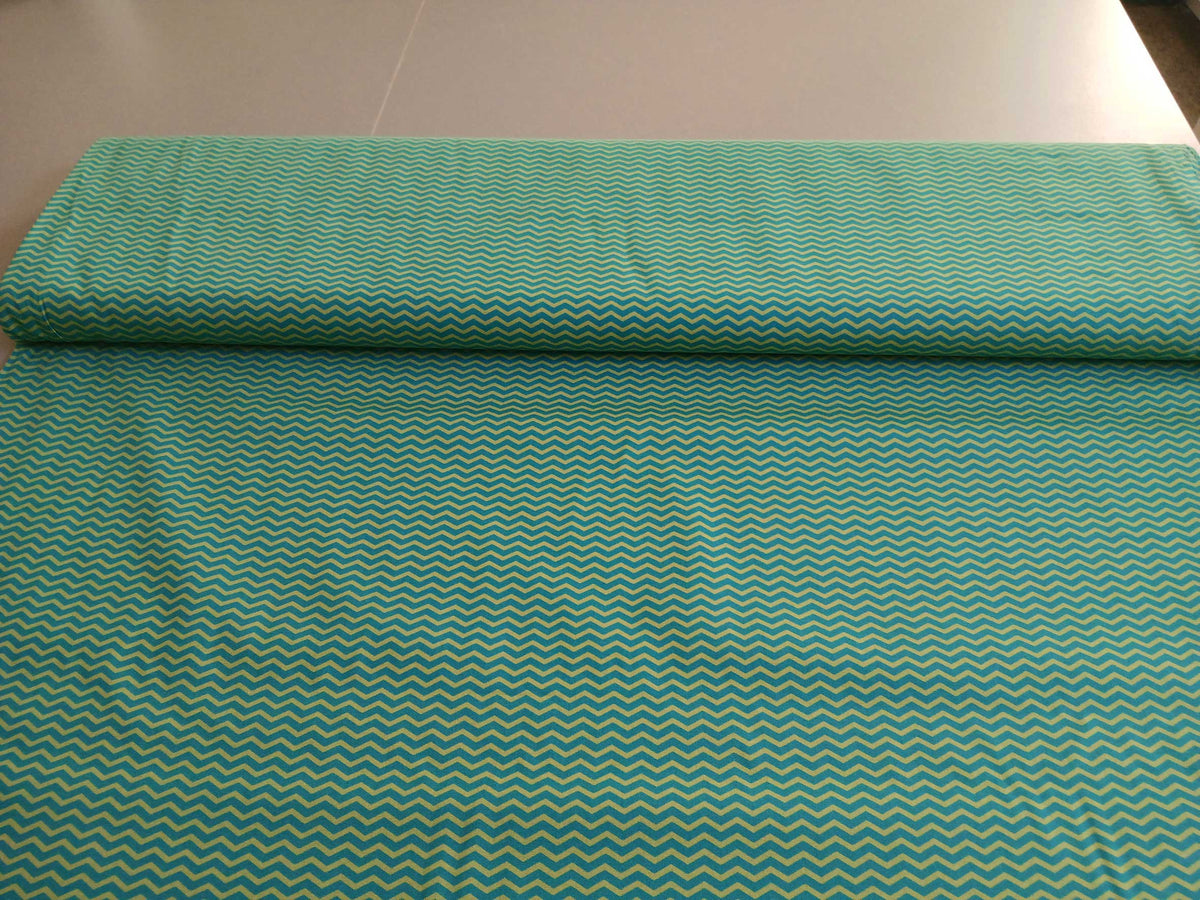 Popeline, Baumwollstoff, Meterware, Zickzack-Muster, pistaziengrün/türkis, GOTS, bio, Webware, Blusenstoff, Hemdenstoff, Trachten, Patchwork, Dirndl