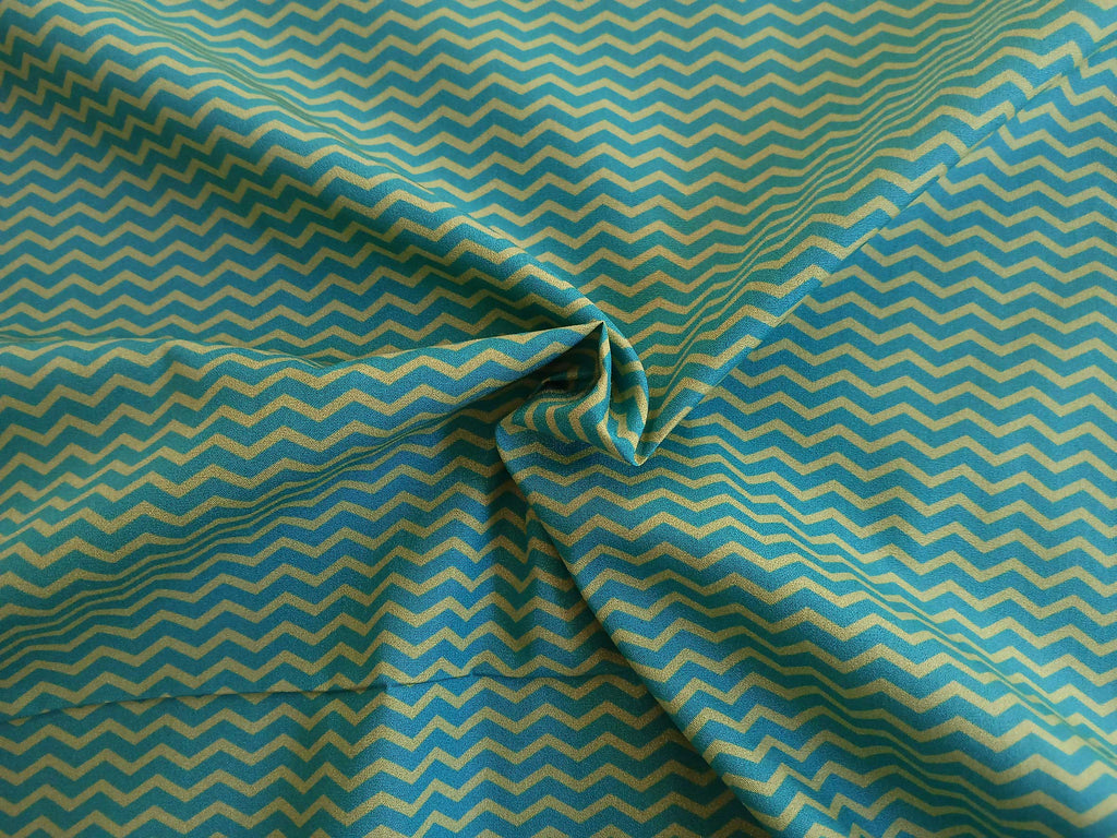 Popeline, Baumwollstoff, Meterware, Zickzack-Muster, pistaziengrün/türkis, GOTS, bio, Webware, Blusenstoff, Hemdenstoff, Trachten, Patchwork, Dirndl