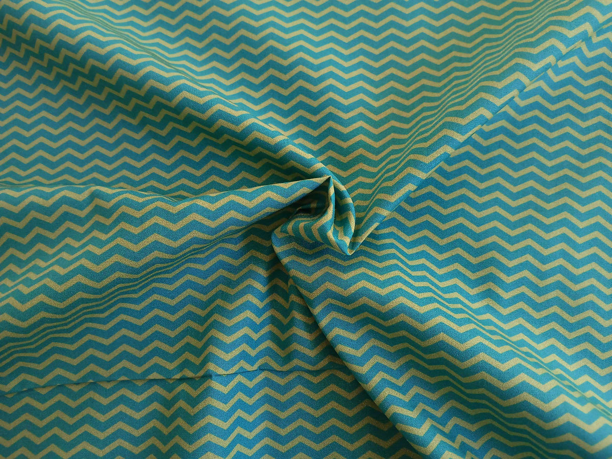 Popeline, Baumwollstoff, Meterware, Zickzack-Muster, pistaziengrün/türkis, GOTS, bio, Webware, Blusenstoff, Hemdenstoff, Trachten, Patchwork, Dirndl