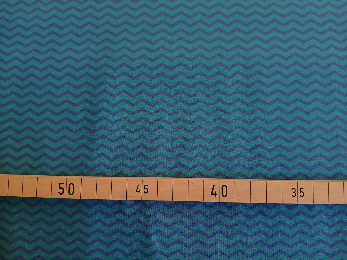 Popeline, Baumwollstoff, Meterware, Zickzack-Muster, türkis/dunkelblau, GOTS, bio, Webware, Blusenstoff, Hemdenstoff, Trachten, Patchwork, Dirndl