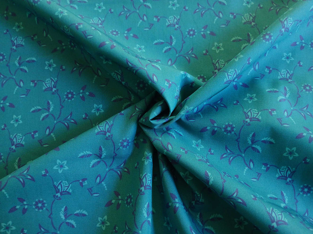 Poplin cotton fabric by the metre, thistles, dark turquoise, dark blue and light turquoise, GOTS-certified organic, woven fabric, blouse fabric, shirt fabric, traditional clothing, patchwork, dirndls