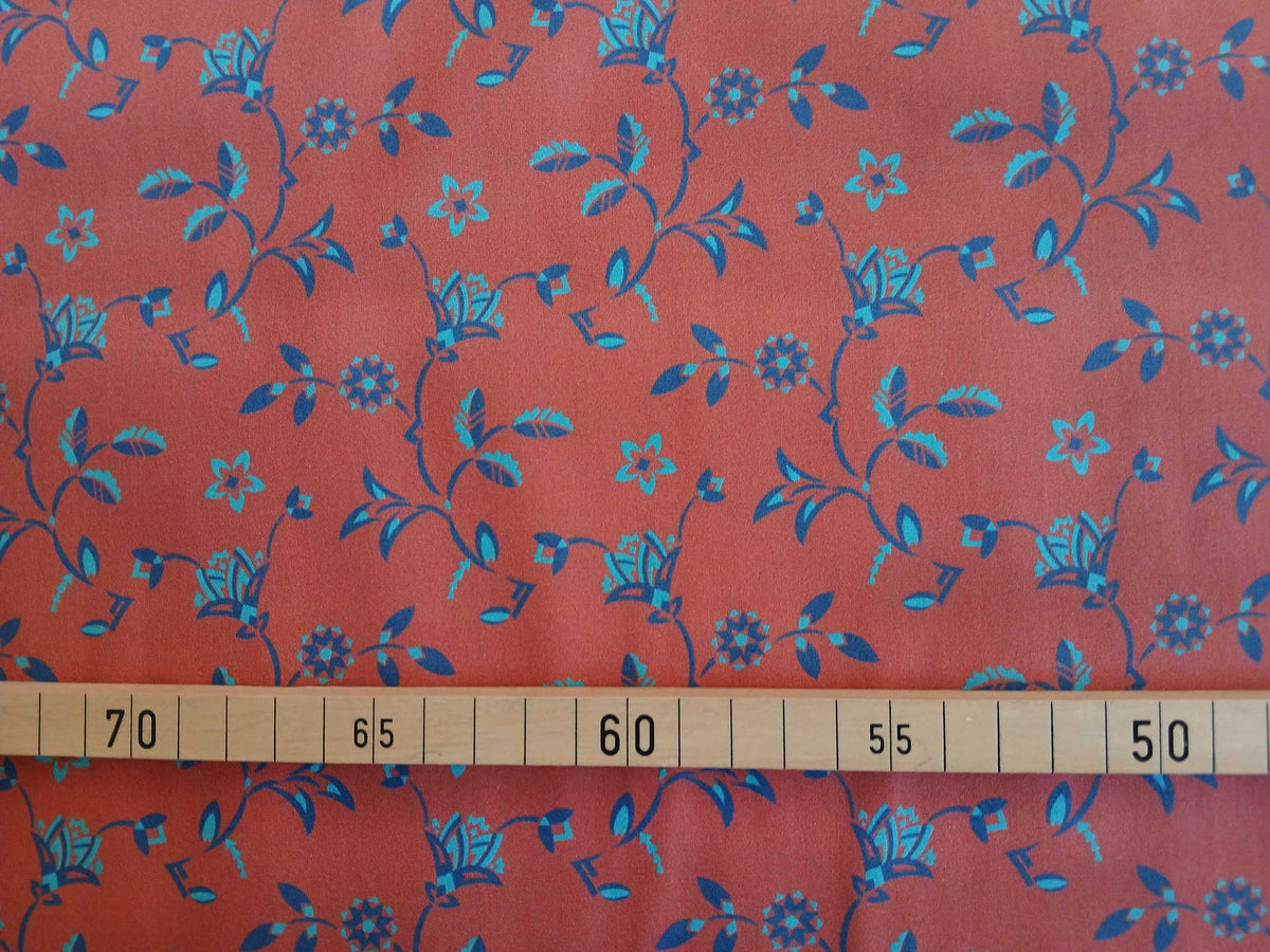 Popeline, Baumwollstoff, Meterware, Disteln, korallenrot/Dunkelblau/türkis, GOTS, bio, Webware, Blusenstoff, Hemdenstoff, Trachten, Patchwork, Dirndl