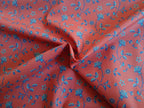 Popeline, Baumwollstoff, Meterware, Disteln, korallenrot/Dunkelblau/türkis, GOTS, bio, Webware, Blusenstoff, Hemdenstoff, Trachten, Patchwork, Dirndl