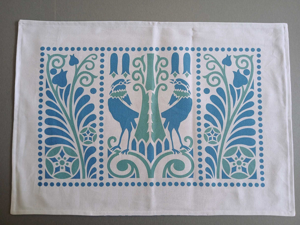Platzset / Tischset, Blau/Aqua 50x35cm, Baumwollstoff, zum Wenden, doppellagig, Jugendstil, Vogelmotiv, Vögel, Landhausstil (Kopie)