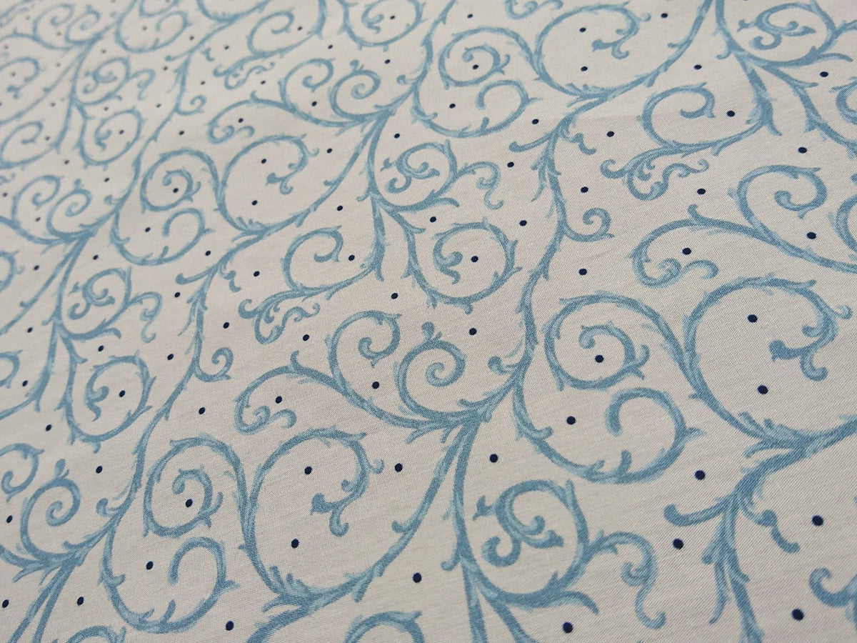 Popeline, Meterware, Baumwollstoff, GOTS, bio, Motiv Dornenhecke, weiß-wasserblau, aqua, Webware, Futterstoff, Patchwork, Blusenstoff, Hemdenstoff, Trachten, Dirndl