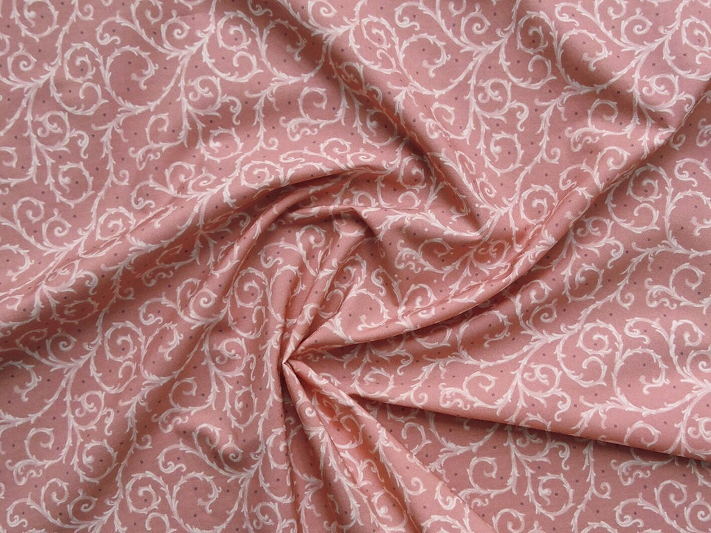 Popeline, Meterware, Baumwollstoff, GOTS, bio, Motiv Dornenhecke, lachsfarbig-weiß, violette Pünktchen, Futterstoff, Webware, Blusenstoff, Hemdenstoff, Trachten, Dirndl, Patchwork