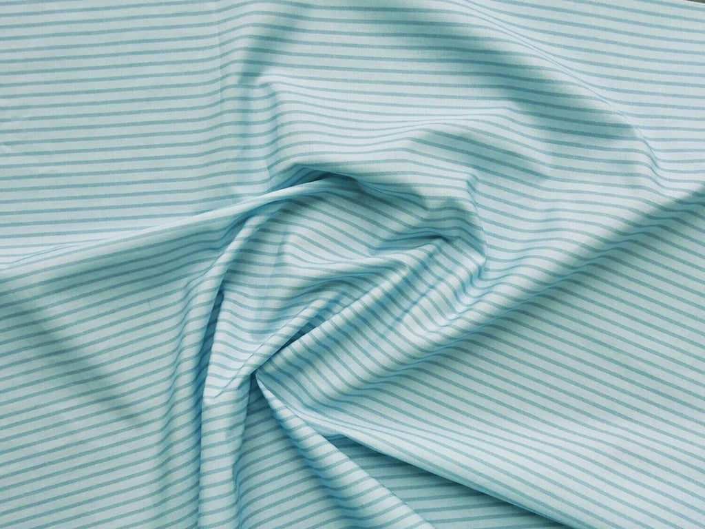 Popeline, Meterware, Streifen, wasserblau, aqua, Baumwollstoff, Bio, GOTS, Futterstoff, Webware, Hemden, Blusen, Patchwork, Trachten, Dirndl
