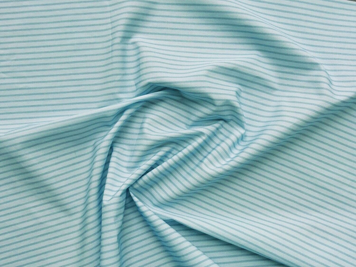Popeline, Meterware, Streifen, wasserblau, aqua, Baumwollstoff, Bio, GOTS, Futterstoff, Webware, Hemden, Blusen, Patchwork, Trachten, Dirndl